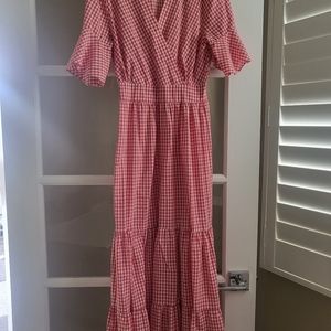 V neck check summer dress